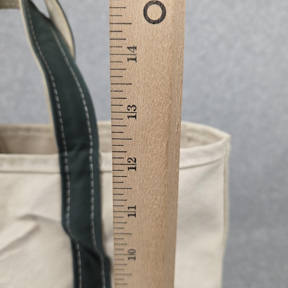 Vintage L.L. Bean Boat And Tote Bag Medium Beige Green Canvas Made In USA 80s - Picture 7 of 8
